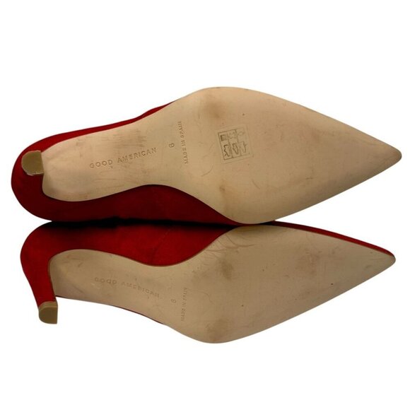 GOOD AMERICAN Red Boots Size 6 Faux Suede Ankle Heel Pointy Booties - Picture 10 of 13